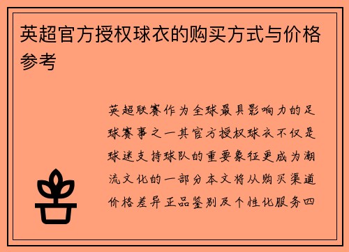 英超官方授权球衣的购买方式与价格参考