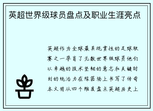 英超世界级球员盘点及职业生涯亮点